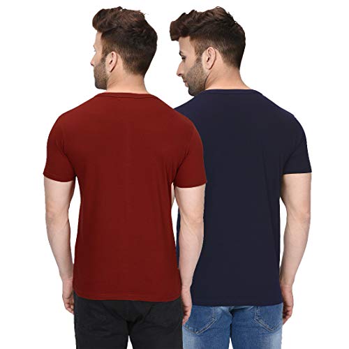 London Hills Men's Regular Fit T-Shirt (Pack of 2) (LH_T_HF_510_515_SIZE_L_Dark Blue & Rust_Large)