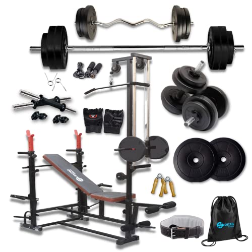 HASHTAG FITNESS Multipurpose 20 in 1 Bench with 20kg to 80kg Gym Set for Home Workout (50kg), Incline