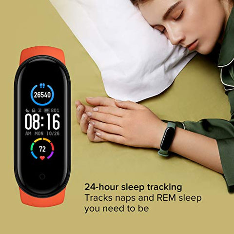 Image of Mi Smart Band 5 – India’s No. 1 Fitness Band, 1.1-inch AMOLED Color Display, Magnetic Charging, 2 Weeks Battery Life, Personal Activity Intelligence (PAI), Women’s Health Tracking