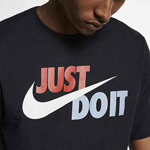 Image of Nike Men's Sportswear Just Do It. T-Shirt, Shirts for Men with Classic Fit, Black/Mystic Red/Platinum Tint, L