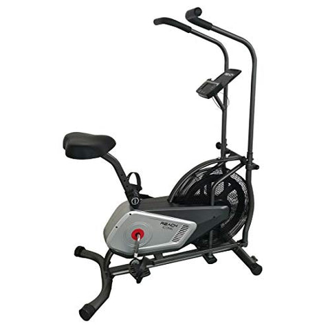 Image of Reach Iconic Air Bike Exercise Cycle for Home Gym | Fan-based Air Resistance for Cardio & Fitness Workout | Indoor Gym Equipment with LCD screen and Cushioned Seat