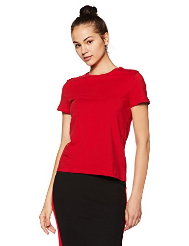 Amazon Brand - Symbol Women's Solid Regular Fit Half Sleeve T-Shirt (RN-PO2-COMBO1-Black & Red-L) (Combo Pack of 2)