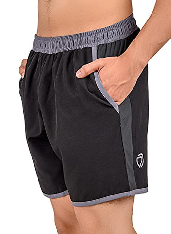 Image of TRUEREVO Men's Polyester Dry Fit Sports Shorts with Zipper Back Pocket (Black, 7-inch Inseam Length, XXL)