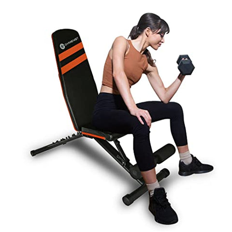 Image of GYMENIST Exercise Bench Adjustable Foldable Compact Workout Weight Bench Easy to Carry NO Assembly Needed, Black-Orange (FOLD-110B)