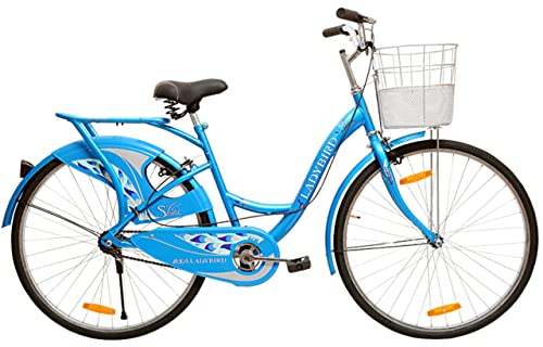 BSA Ladybird Shine Pearl Thin Tyre, 26 inches Wheel Size, Steel Frame 18 inches, Basket and Carrier Freeride Bicycle for Girl (Blue, 19 to 21 Years)