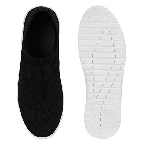 Image of ZAPATOZ Women's Black Textile Slip-On Lightweight Running Walking Shoes