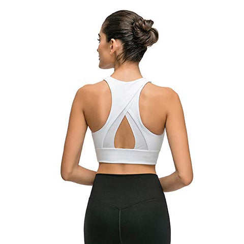 Image of GOTUDO Women's Athletic Yoga Bra Crop Tank Tops Padded Wirefree Medium Impact High Neck Activewear for Sports of Running Gym Workout (2XL, White)