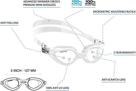 Image of Cressi Right Adult Swim Goggles for Men with Protective Case (Clear, Large)