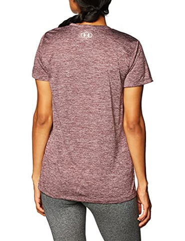 Image of Under Armour Women's Tech V-Neck Twist Short-Sleeve T-Shirt , Ash Plum (554)/Metallic Silver, Medium