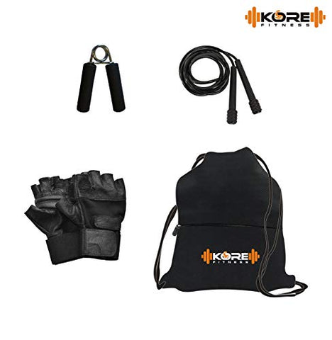 Image of Kore PVC 16 Kg Home Gym Set With One 3 Ft Curl And One Pair Dumbbell Rods With Gym Accessories, Black
