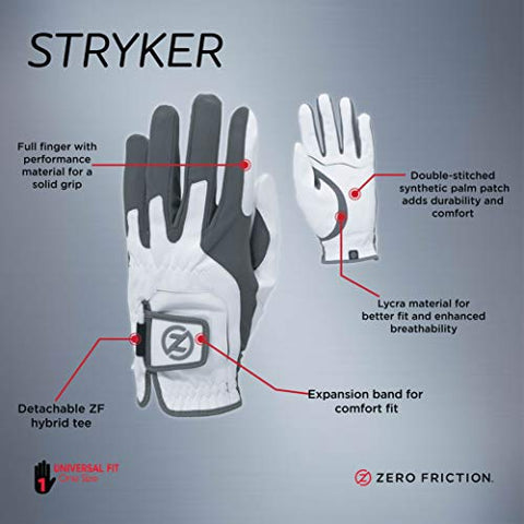 Image of Zero Friction Stryker Performance Golf Glove, White, Universal-Fit