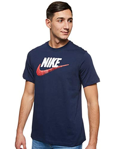 Image of Nike Sportswear Men's T-Shirt, Crew Neck Shirts for Men with Swoosh, Obsidian/White/University Red, M