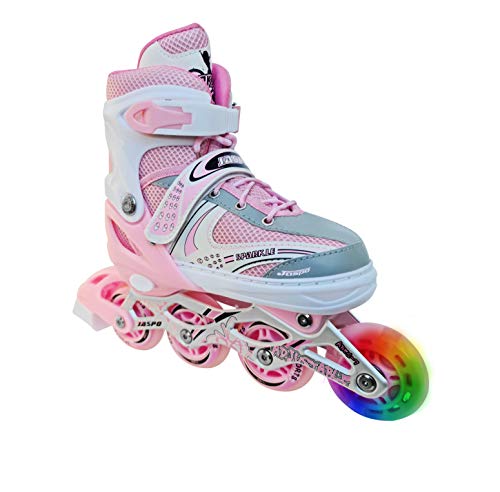 Jaspo Sparkle Adjustable Inline Skates with Front Light up Wheels Beginner Skates Fun Illuminating Roller Skates for Kids Boys and Girls.