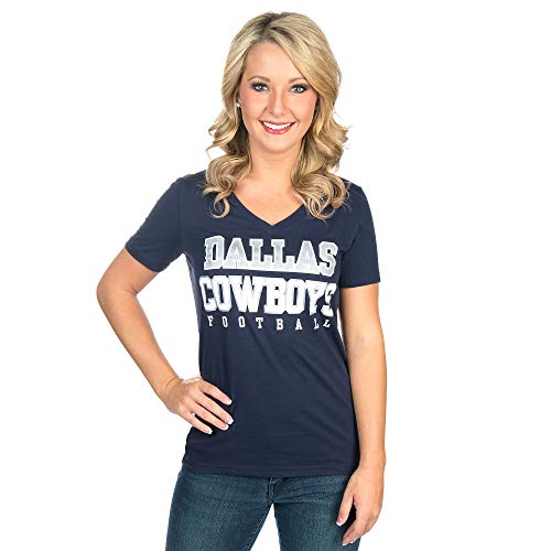 NFL Dallas Cowboys Womens Practice Glitter Tee, Navy, X-Large