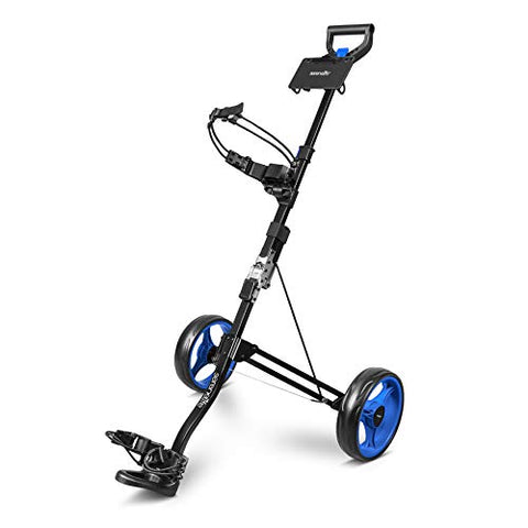 Image of SereneLife 2 Wheel Golf Push Cart - Lightweight Folding Walking Push Cart Roller Golf Bag Holder w/Foot Brake, Upper/Lower Bracket w/Elastic Strap, Bag Storage Holder SLGZX3