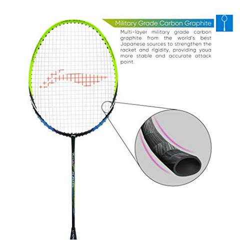 Image of Li-Ning Turbo X 70 G4 Strung Graphite Badminton Racquet (Black/Lime) with Free Full Racket Cover