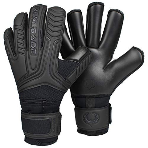 Image of Renegade GK Vulcan Onyx Goalie Gloves with Fingersaves | 3.5+3mm Hyper Grip & 4mm Duratek | Black Soccer Goalkeeper Gloves (Size 6, Youth, Kids, Roll Cut, Level 3)
