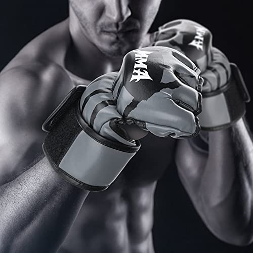 Brace Master Boxing Gloves MMA Gloves for UFC Training Men and Women Leather More Padding Punching Bag Gloves for The Kickboxing, Sparring, Muay Thai Heavy Bag (Small, Gray)