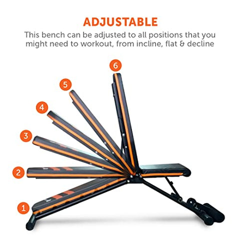 Image of GYMENIST Exercise Bench Adjustable Foldable Compact Workout Weight Bench Easy to Carry NO Assembly Needed, Black-Orange (FOLD-110B)