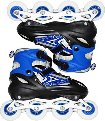 KIZZIE INTERNATIONAL Inline Skates Size Adjustable All Pure PU Strong Wheels Aluminium with LED Flash Light on Wheels, Age Group 6-15 Years [Multi Color-Skating] (Inline Skate)