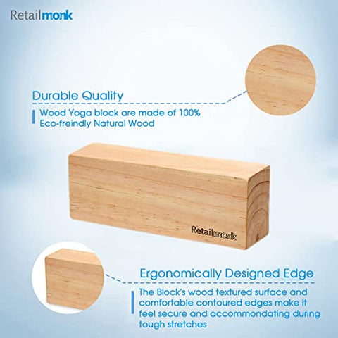 Image of RETAILMONK Wood Lightweight, Odour Resistant and Moisture Gym Fitness Yoga Block to Support and Deepen (Beige, 9 X 2.5 X 3.5 Inch) - Set of 2