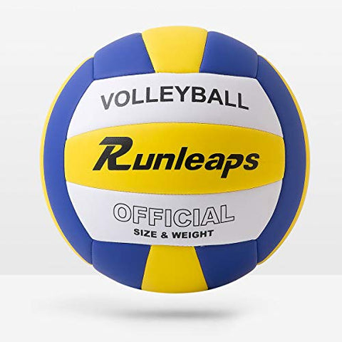 Image of Runleaps Volleyball, Waterproof Indoor Outdoor Volleyball for Beach Game Gym Training, Official Size 5 (Blue-Yellow-White)