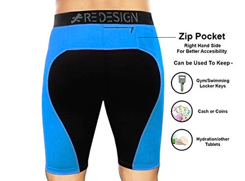 Image of ReDesign Apparels Nylon and Spandex Dual Colour Compression Shorts For Sports with Back Zip Pocket (Sky Blue, 2XL)