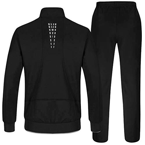 TBMPOY Men's 2 Piece Jacket & Pants Woven Warm Jogging Gym Activewear(Black/Grey,US S)