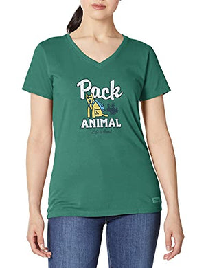 Life is Good Womens Hike Graphic V-Neck T-Shirt Collection,Forest Green,Large