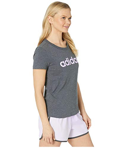 Image of adidas Women's Essentials Linear Slim Tee Dark Gray Heather/Purple Tint X-Small