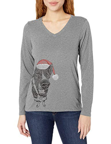 Image of Life Is Good Women's Hoho Long Sleeve Crusher T-shirt Merry Christmutt, Heather Gray, Medium