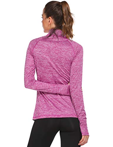 Elesol Women's Long Sleeve Workout Tee Running Gym Sports T-Shirt Fast Dry Red M