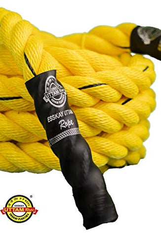 Image of ESSKAY UTTAM Rope Black/Yellow Exercise Battle Rope,1.5 INCH Thick/Small Length 20 Feet/Light Weight 4 Kgs,ONLY for Beginners and Light Exercise