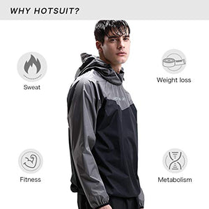HOTSUIT Sauna Suit Men Weight Loss Gym Exercise Sweat Suits Workout Jacket, Gray, XXL