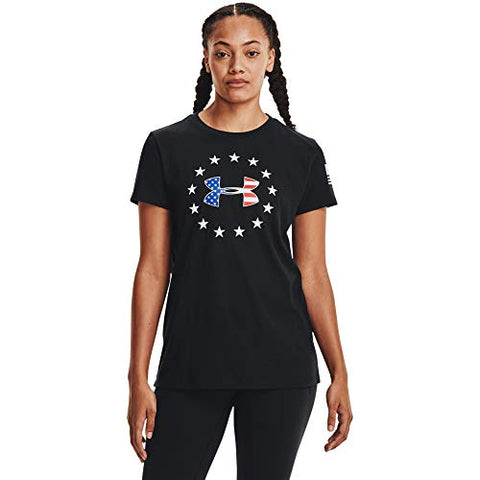 Image of Under Armour Women's Freedom Logo T-Shirt , Black (002)/White , Small