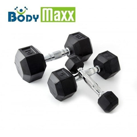 Image of Body Maxx 78005 Rubber Dumbbell Set, 5Kg Pack of 2 (Black)