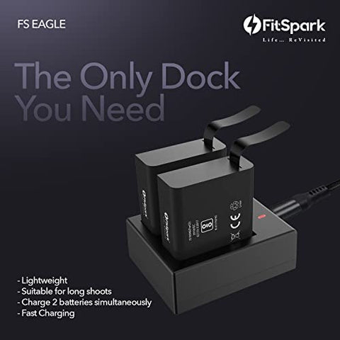 Image of FitSpark Eagle Super Saver Combo Pack of 1 Dual Charging Dock + 2 Eagle Turbo 1350 mAh Rechargeable Li-ion Batteries for All Eagle Series Action Cameras (Super Saver Combo Pack)