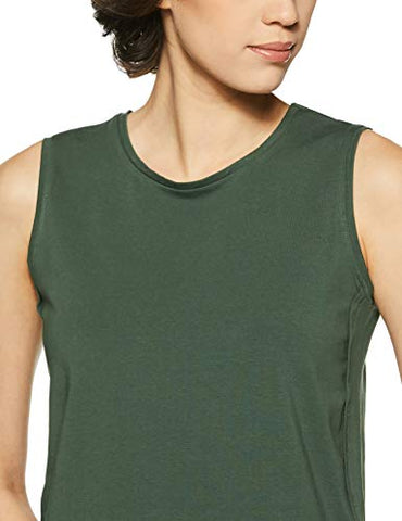 Image of Amazon Brand - Symbol Women's Solid Regular Fit Sleeveless T-Shirt (SYMSS19TS009_Charcoal Mel & Olive_Medium) (Combo Pack of 2)