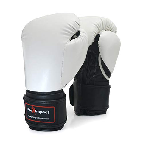 Image of Pro Impact Boxing Gloves - Durable Knuckle Protection w/Wrist Support for Boxing MMA Muay Thai or Fighting Sports Training/Sparring Use White Black PU 12