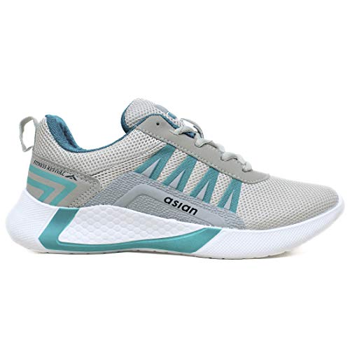 ASIAN Men's Bouncer-01 Grey Firozi Sports Latest Stylish Casual Sneakers,Lace up Lightweight Shoes for Running, Walking, Gym UK-6