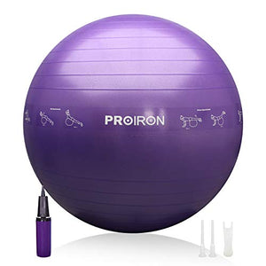 PROIRON Printed Yoga Ball-65cm Purple Exercise Ball with Postures Shown on The Yoga Ball, Pregnancy Ball, Anti-Burst Gym Ball, Swiss Ball with Pump, Birthing Ball for Yoga, Pilates, Fitness, Labour