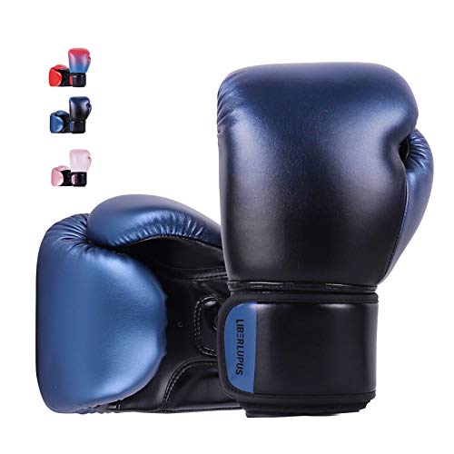 Liberlupus Youth Boxing Gloves for 10-18, Teens Boxing Gloves with Gradients, 2 Sizes, Teenagers Junior Kids Boxing Gloves for Punching Bag, Kickboxing, Muay Thai, MMA (Black Blue, 8 oz)