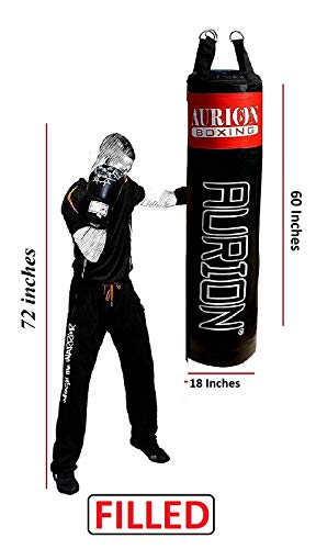 AURION Strong Punching Bag Filled for Boxing MMA Sparring Punching Training Kickboxing Muay Thai (60 INCHES Filled Bag (5 FEET))