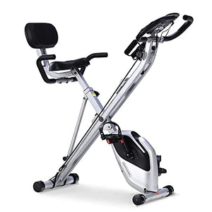 Davcreator Foldable Fitness Exercise Bike, Magnetic Slim Cycle 2-in-1 Recumbent & Upright Stationary Bike with Arm Workout for Home