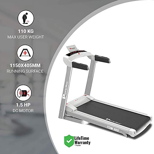 PowerMax Fitness TDM-99S 1.5HP (3HP Peak) Motorized Treadmill with Free Installation Assistance, Home Use & Automatic Programs