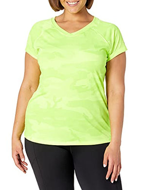 Champion Women's Short Sleeve Doubledry Performance T-Shirt, Safety Green Camo, X-Large