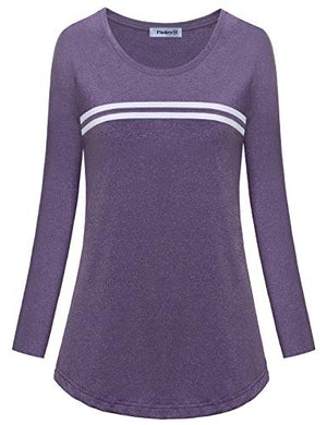 Vindery Women's Long Sleeve Workout Shirts, Cool Dri Sports Top Flattering Ladies Round Neck Running Shirt Cold Winter Exercise Activewear Purple L