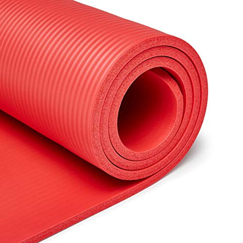 Image of AmazonBasics 13mm Extra Thick Yoga and Exercise Mat with Carrying Strap, Red