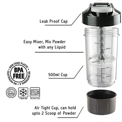 Image of Haans Cyclone Protein Shaker Bottle for Gym 500ml - Black