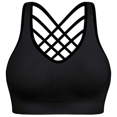 Image of BHRIWRPY Comfortable Push Up Padded Strappy Sports Bras for Women Yoga & Workout Activewear Color Black Size XL